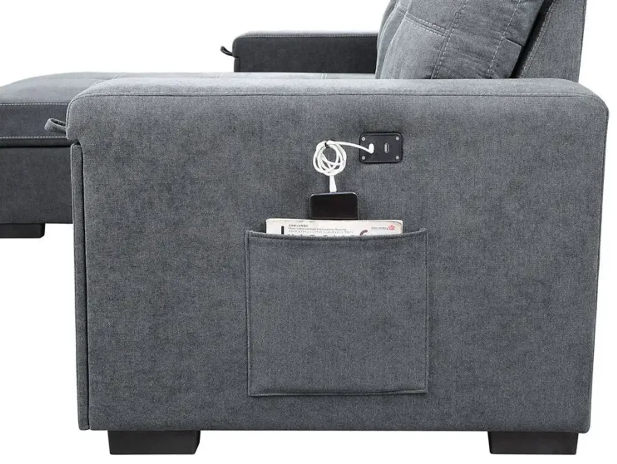Toby Woven Fabric Reversible Sleeper Sectional Sofa With Storage Chaise ...