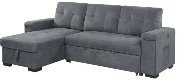 Toby - Woven Fabric Reversible Sleeper Sectional Sofa With Storage Chaise Cup Holder Charging Ports And Pockets