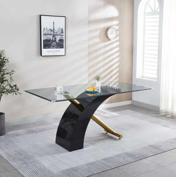 Stylish Dining Room Table, Luxury Glass Top Dining Table, Modern Design For Your House - Black / Gold