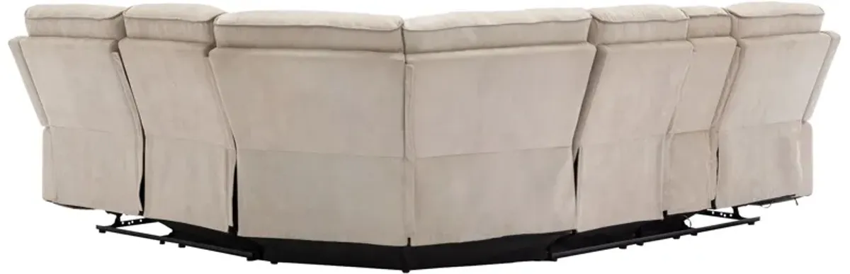 Modern Manual Reclining Living Room Furniture Set With USB Ports, Hidden Storage, Led Light Strip And 2 Cup Holders - Cream