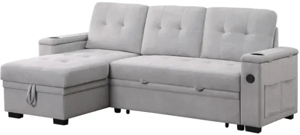 Ashlyn II - 84"W Woven Fabric Reversible Sleeper Sectional Sofa with Storage Chaise