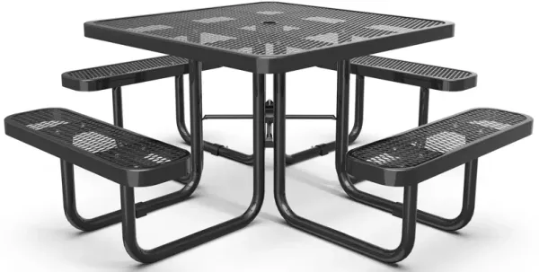 Square Outdoor Steel Picnic Table With Umbrella Pole - Black