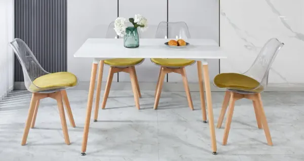 5 Pieces Dining Set, Table Metal Leg Mid-Century Dining Table For 4 - 6 People, Pedestal Dining Table, Table Leisure Coffee Table - White