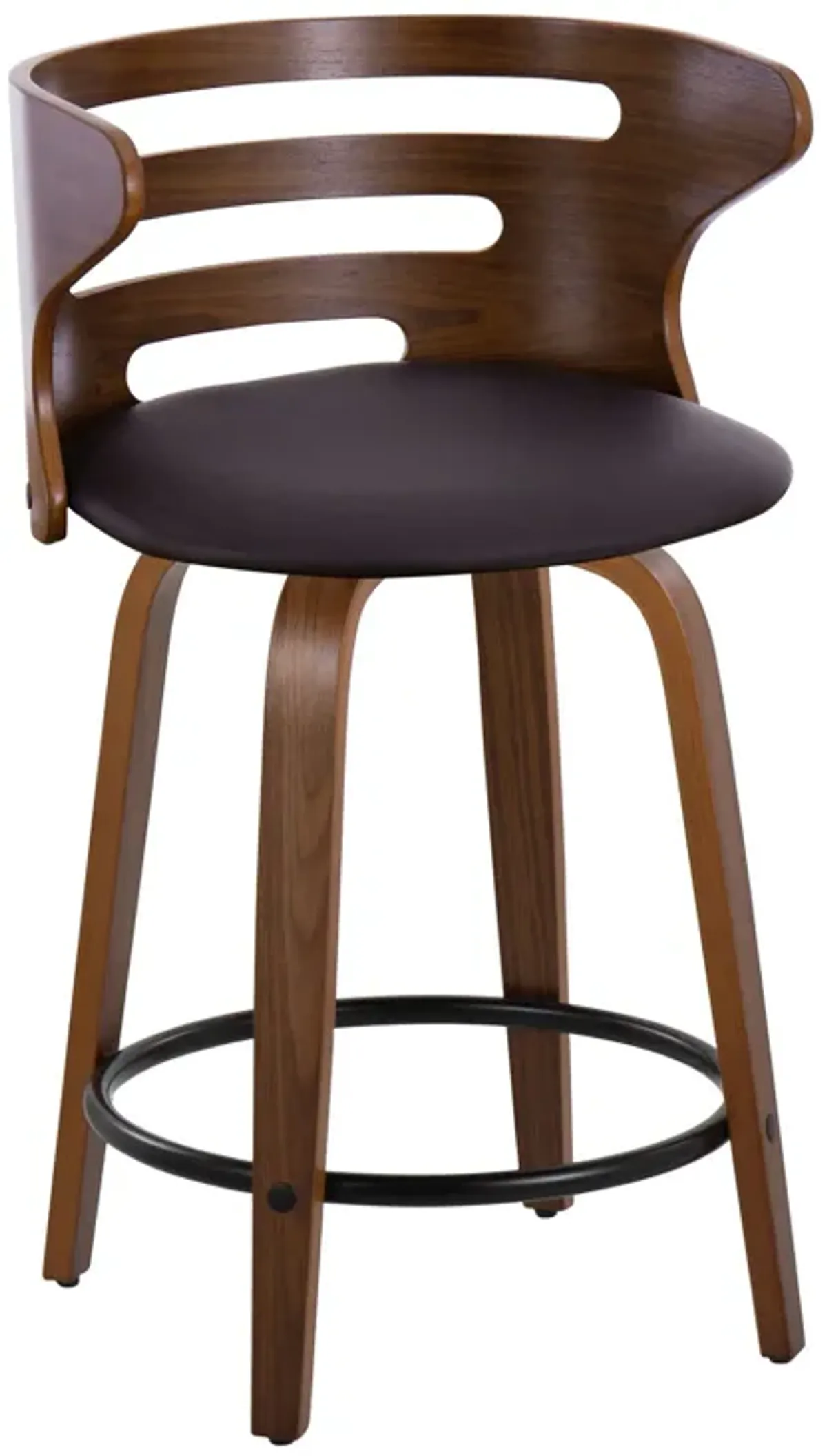 Cosini - Mid-Century Modern Fixed Height Counter Stool With Swivel With Round Footrest (Set of 2) - Walnut / Brown