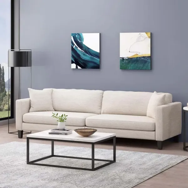 Comfy 3 Seat Sofa With Wooden Legs, Modern Style For Living Room And Study