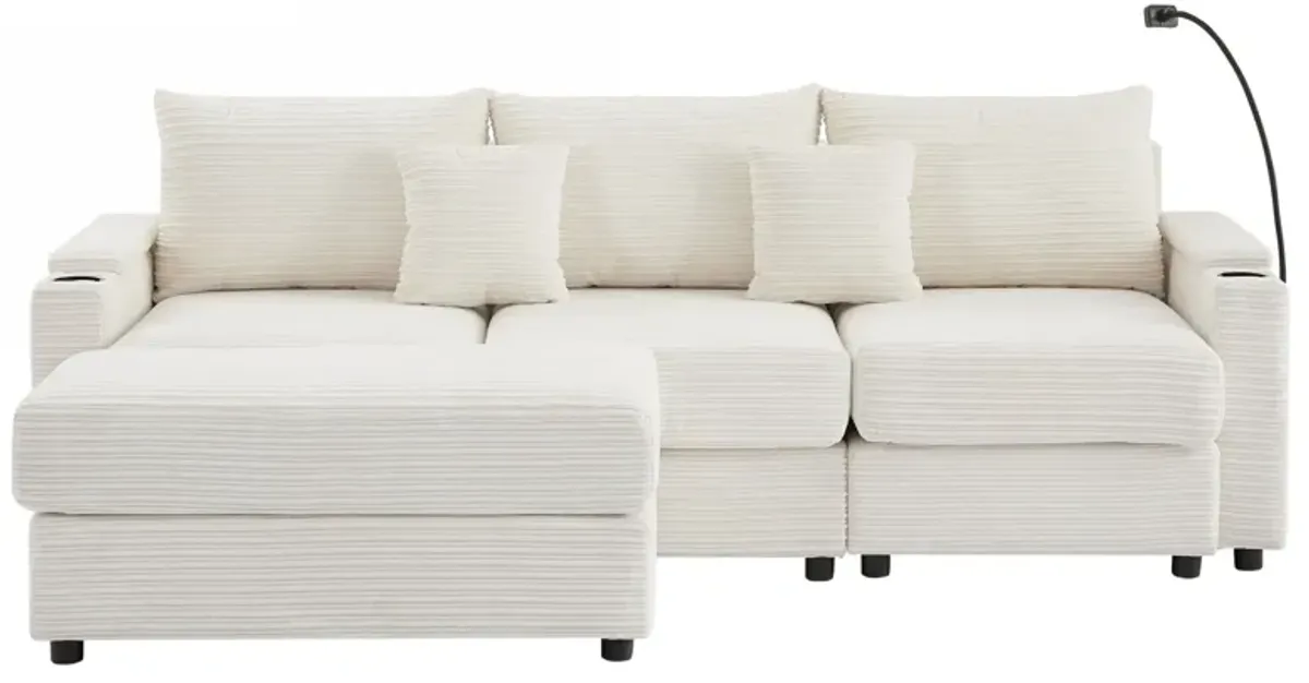 Modern Style Loveseat Sofa Sectional Sofa Couch With Storage Space, A Movable Ottoman, Two USB Ports, Two Cup Holders, A Phone Holder For Living Room