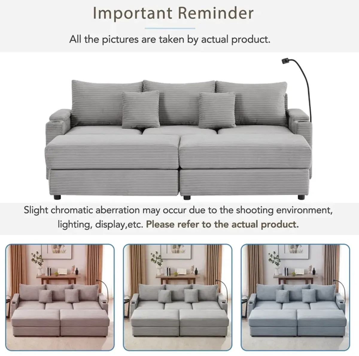 Modern Style Loveseat Sofa Sectional Sofa Couch With Storage Space, A Movable Ottoman, Two USB Ports, Two Cup Holders, A Phone Holder For Living Room