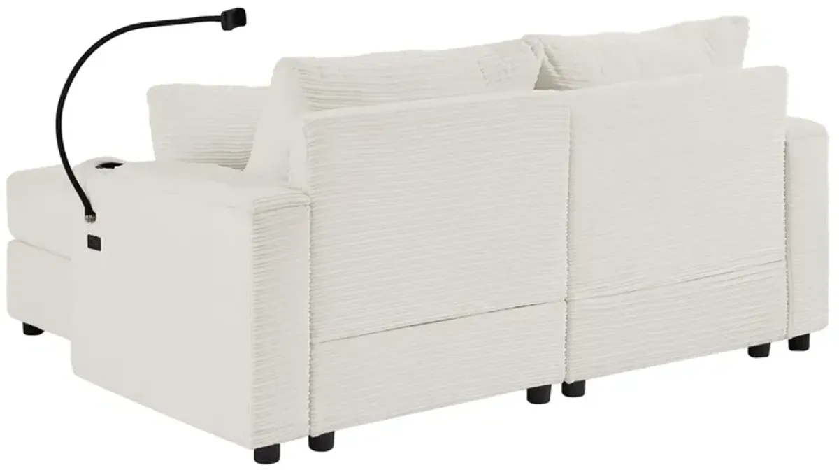 Modern Style Loveseat Sofa Sectional Sofa Couch With Storage Space, A Movable Ottoman, Two USB Ports, Two Cup Holders, A Phone Holder For Living Room