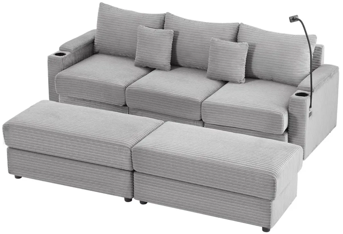 Modern Style Loveseat Sofa Sectional Sofa Couch With Storage Space, A Movable Ottoman, Two USB Ports, Two Cup Holders, A Phone Holder For Living Room
