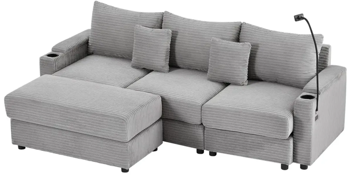 Modern Style Loveseat Sofa Sectional Sofa Couch With Storage Space, A Movable Ottoman, Two USB Ports, Two Cup Holders, A Phone Holder For Living Room