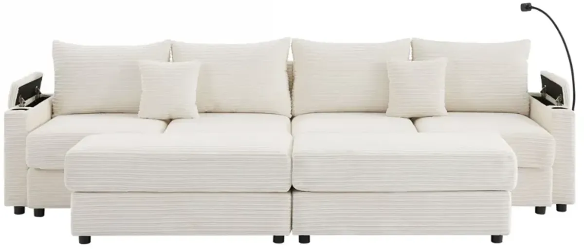 Modern Style Loveseat Sofa Sectional Sofa Couch With Storage Space, A Movable Ottoman, Two USB Ports, Two Cup Holders, A Phone Holder For Living Room