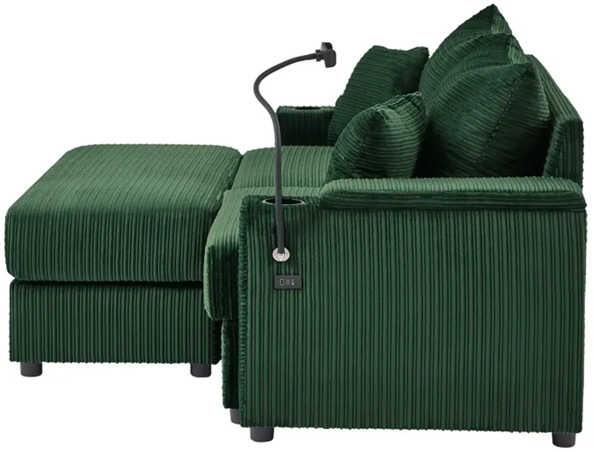 Modern Style Loveseat Sofa Sectional Sofa Couch With Storage Space, A Movable Ottoman, Two USB Ports, Two Cup Holders, A Phone Holder For Living Room