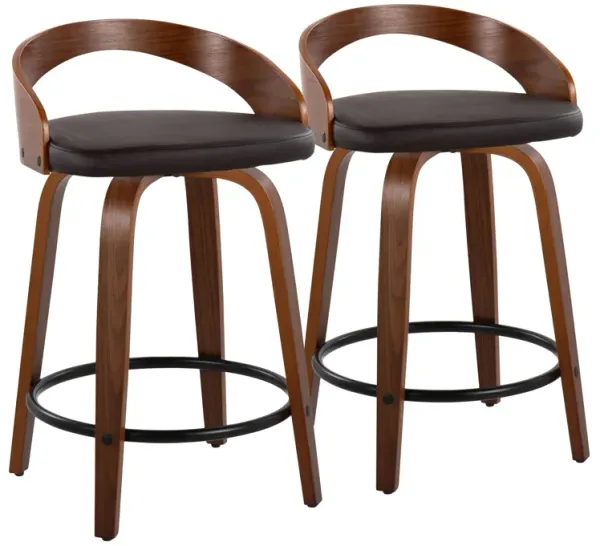 Grotto - Mid-Century Modern Fixed Height Counter Stool & Swivel With Round Footrest (Set of 2)