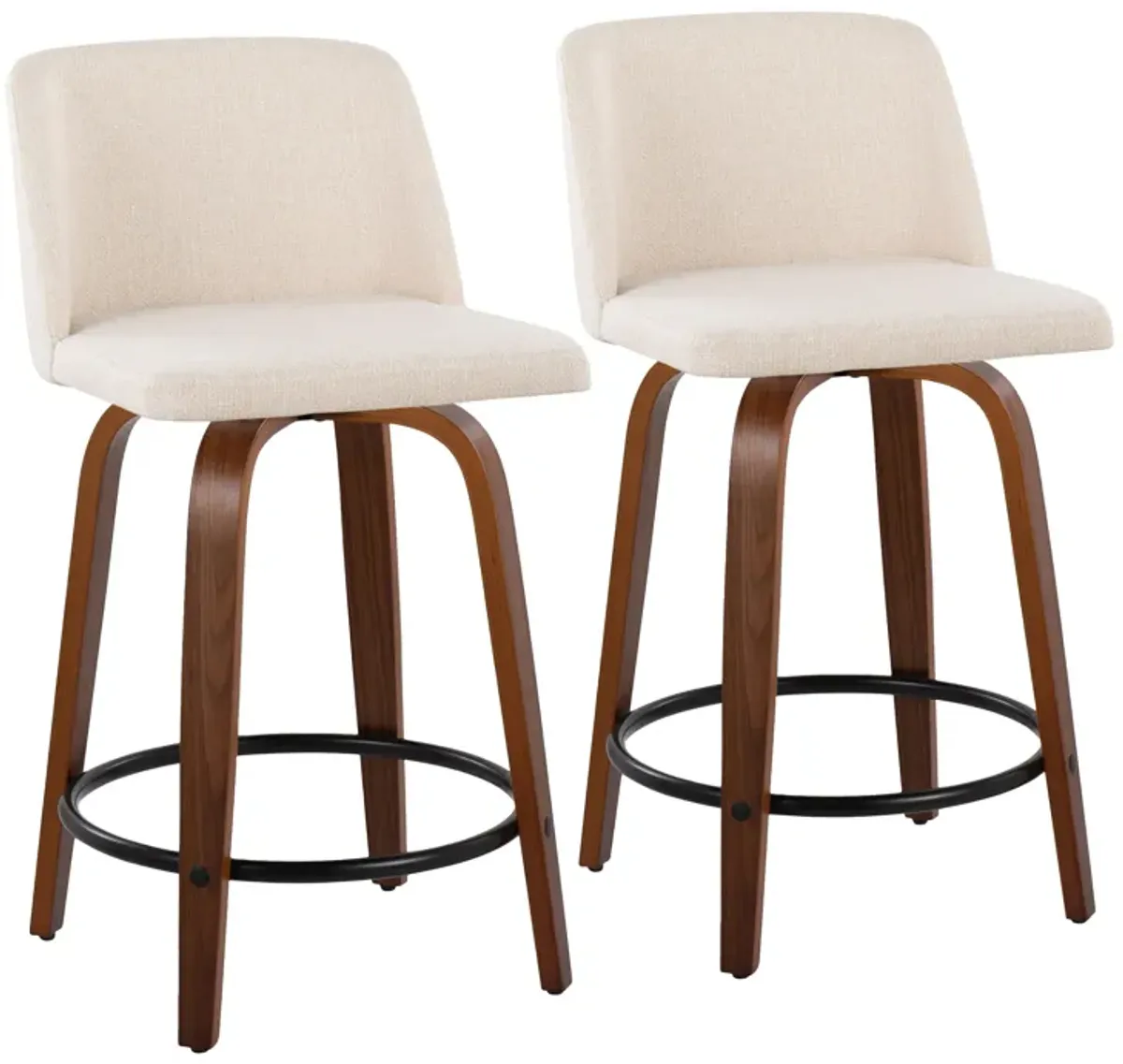 Toriano - Mid Century Modern, Fixed Height Counter Stool & Swivel And Round Footrest (Set of 2)