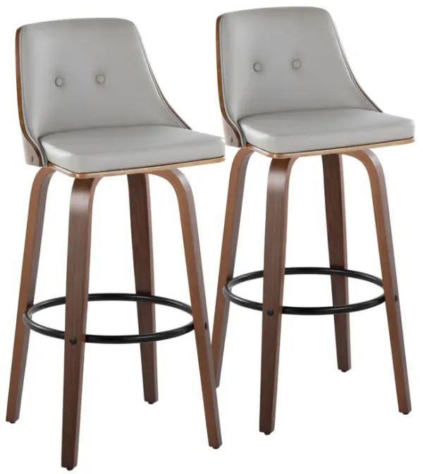 Gianna - Mid-Century Modern Fixed Height Barstool & Swivel With Round Footrest (Set of 2) - Walnut / Light Gray