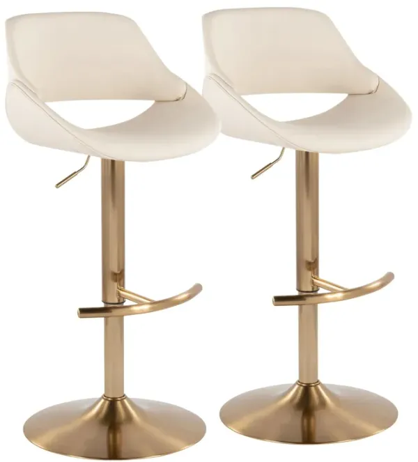 Fabrico - Contemporary Adjustable Barstool With Swivel With Rounded T Footrest (Set of 2) - Gold / Cream
