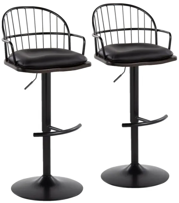 Riley - Farmhouse Adjustable Height Barstool With Arms / Swivel With Rounded T Footrest (Set of 2) - Black / Dark Walnut / Black