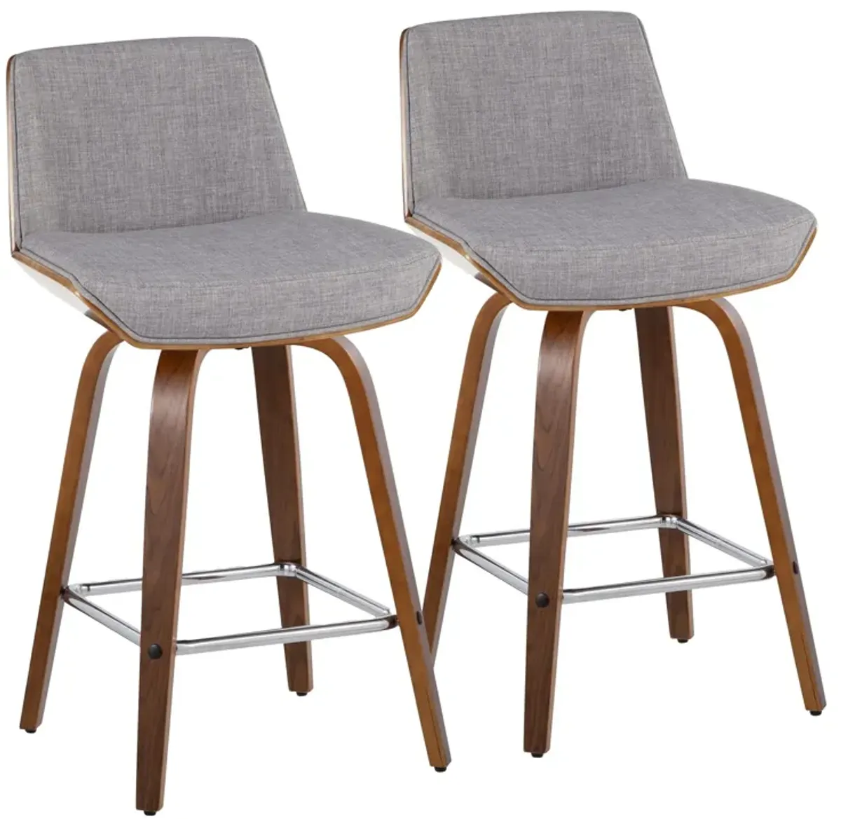 Corazza - Mid Century Modern Fixed Height Counter Stool With Swivel And Square Footrest (Set of 2)