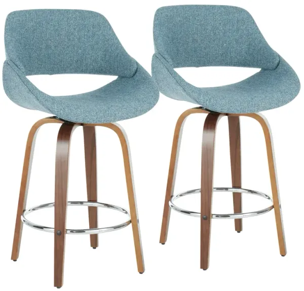 Fabrico - Mid Century Modern, Fixed Height Counter Stool With Round Footrest (Set of 2)