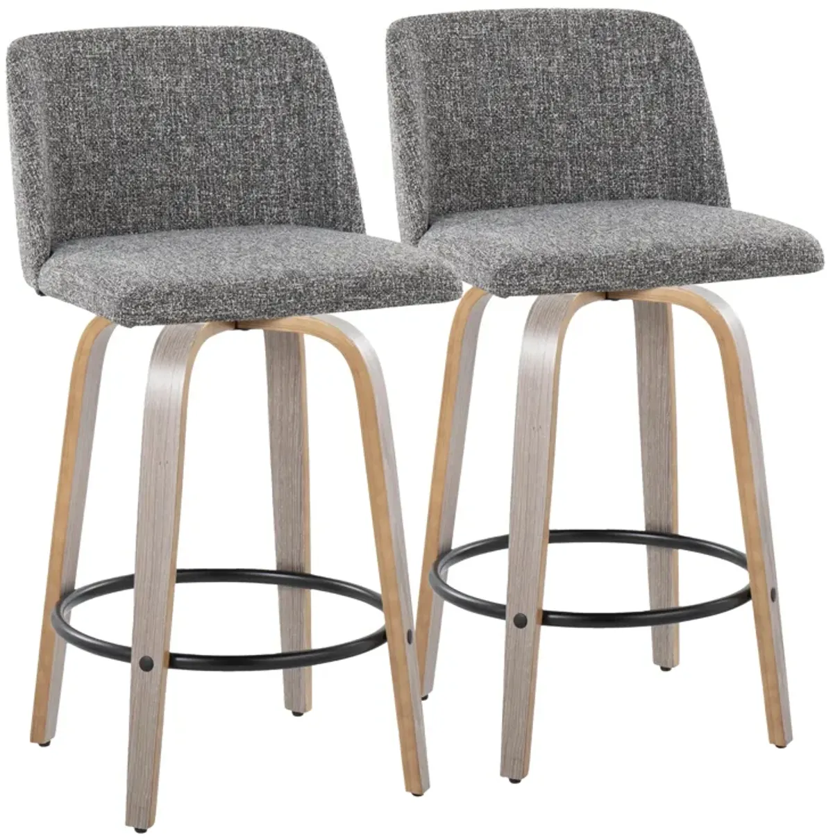 Toriano - Contemporary Fixed Height Counter Stool With Swivel & Round Footrest (Set of 2)