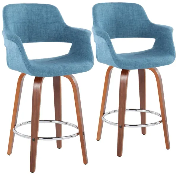 Vintage Flair - Mid-Century Modern Fixed Height Counter Stool With Swivel With Round Footrest (Set of 2)