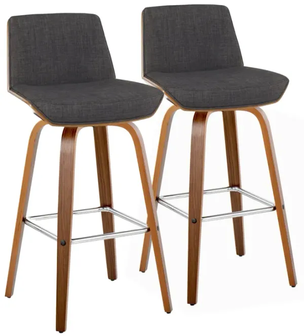 Corazza - Mid Century Modern Fixed Height Barstool With Swivel With Square Footrest (Set of 2)