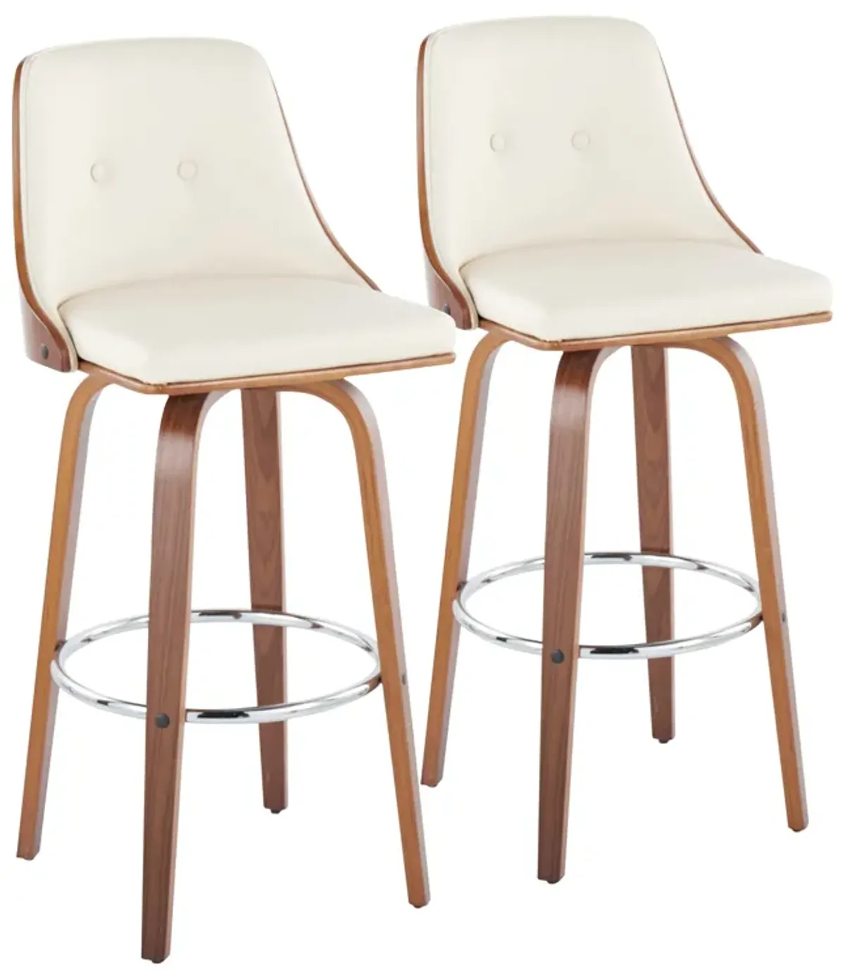 Gianna - Mid Century Modern Fixed Height Barstool With Swivel With Round Footrest (Set of 2)