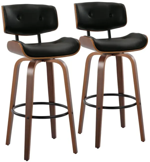 Lombardi - Mid-Century Modern Fixed Height Barstool With Swivel With Round Footrest (Set of 2)