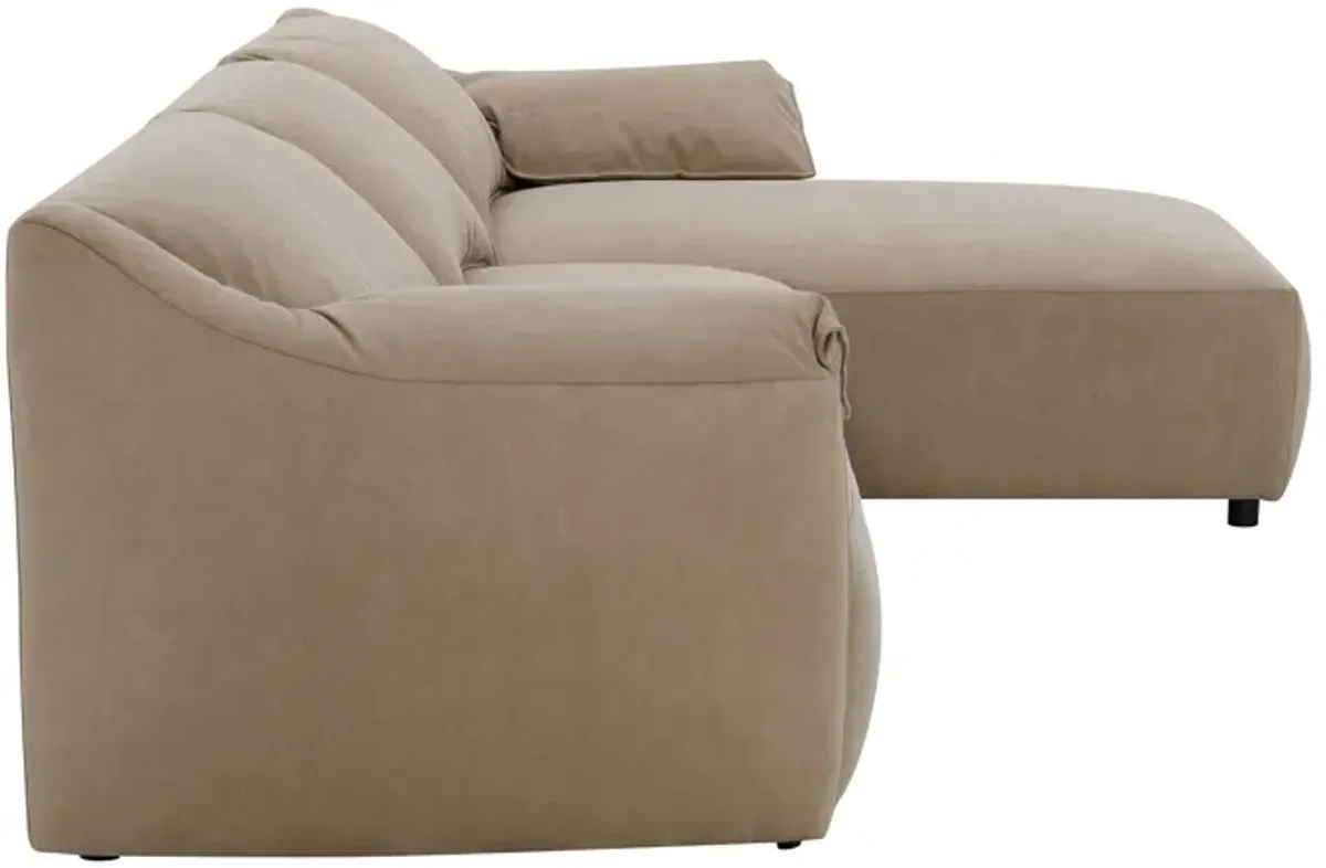 Veata - Suede Sectional Sofa With Right Hand Facing Chaise - Light Brown