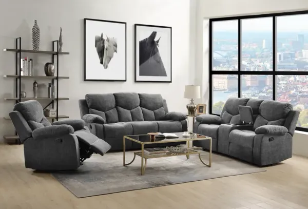 Kalen - Chenille 3 Piece Recliner Living Room Set - Gray