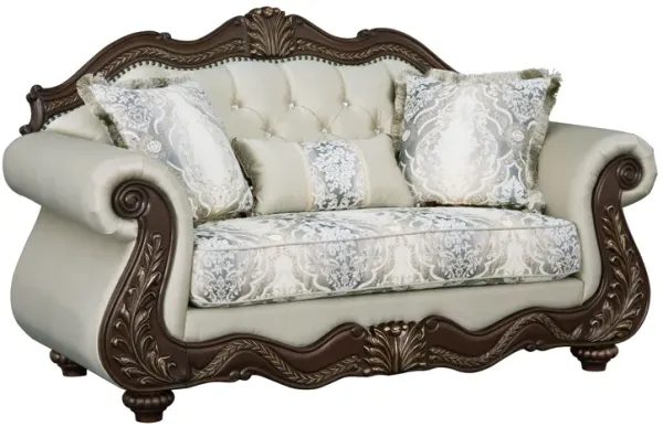 Pierce - Loveseat With 3 Pillows - Beige / Cherry