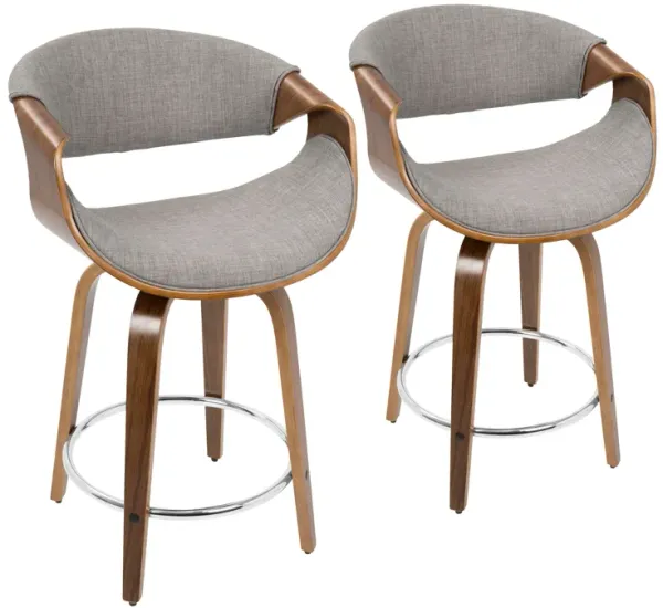 Curvini - Mid-Century Modern Fixed Height Counter Stool With Swivel (Set of 2) - Gray