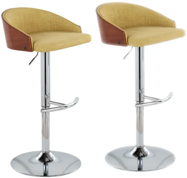 Shiraz - Mid-Century Modern Adjustable Barstool With Swivel (Set of 2) - Walnut / Green