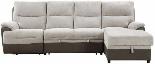 Kia - Sectional With Power And USB - Beige / Brown