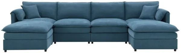 Chenille Modular Sectional Sofa, U Shaped Cloud Couch Set With Double Cushions, 6 Seat Sleeper Sofa Bed With Ottomans, Oversized Indoor Furniture For Living Room