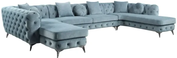 Zerah - Sectional Sofa With 7 Pillows - Dusty Blue