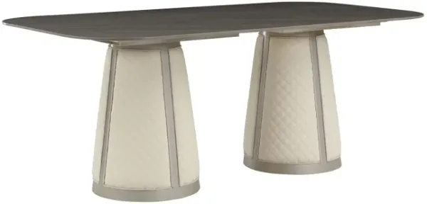 Kasa - Sintered Stone Top Dining Table - Stone Gray / Champagne