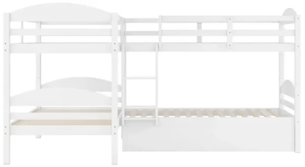 Twin L-Shaped Bunk Bed With Trundle - White