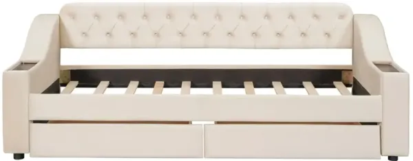 Upholstered Daybed With Storage Armrests And USB Port