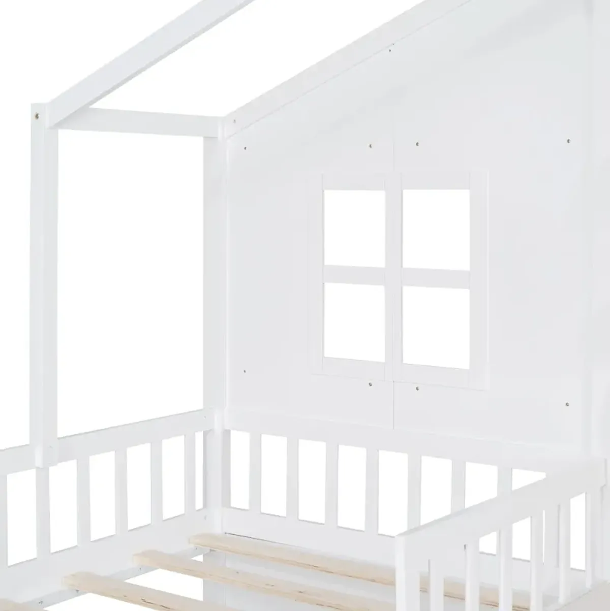 House Bed With Sofa, Kids Platform Bed With 2 Drawers And Storage Shelf