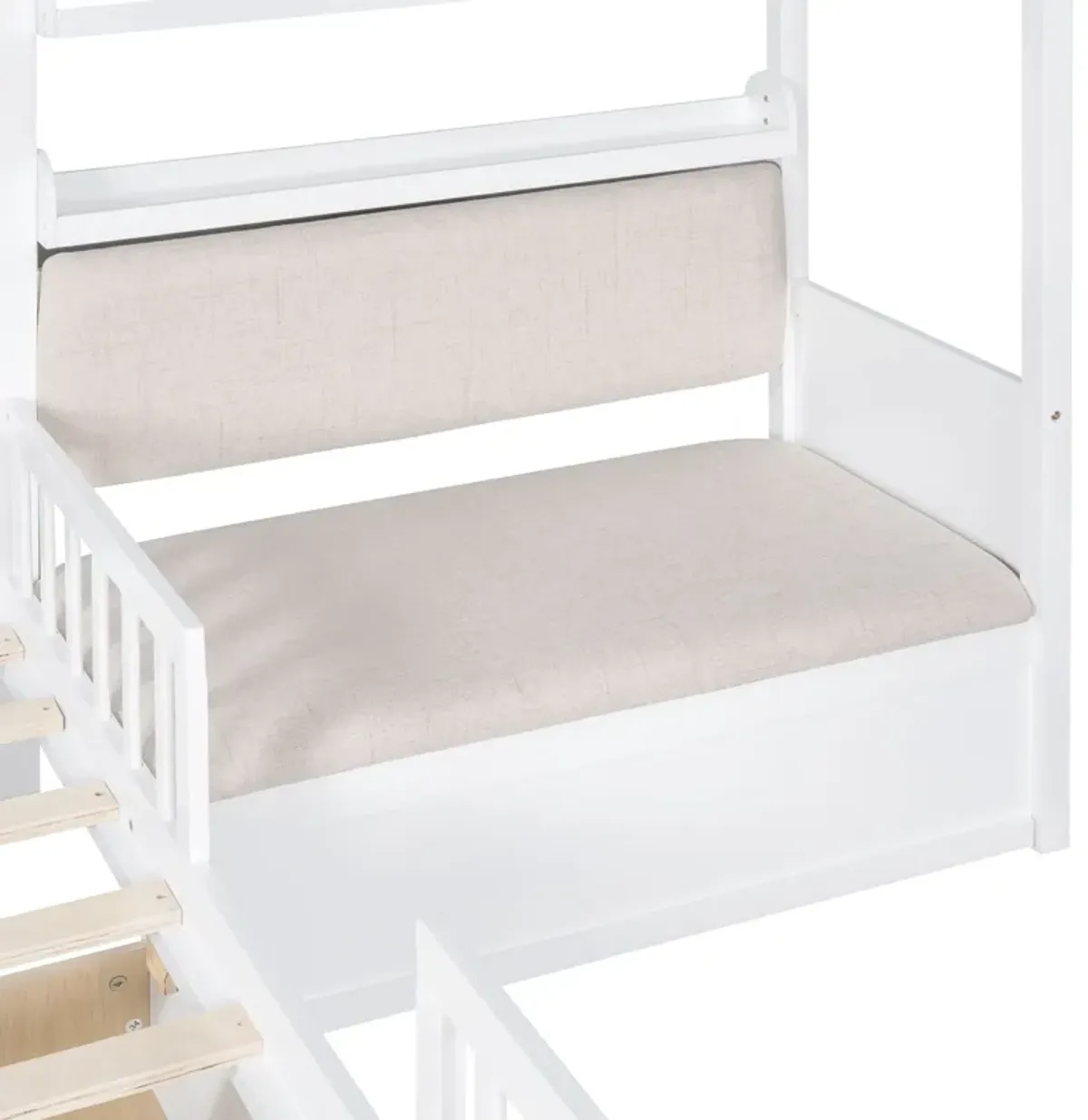 House Bed With Sofa, Kids Platform Bed With 2 Drawers And Storage Shelf