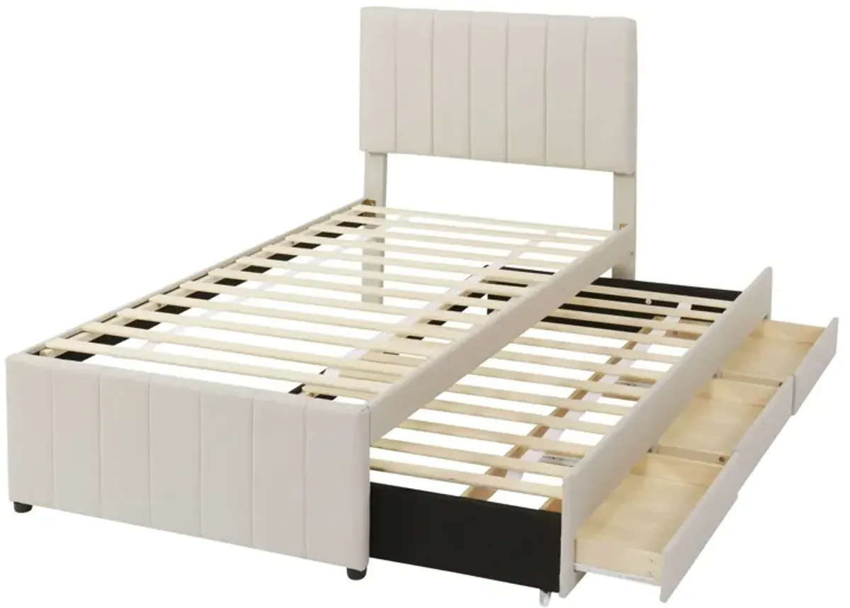 Upholstered Design Platform Bed With Trundle