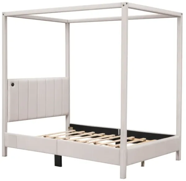 Canopy Platform Bed With USB And Type-C Ports