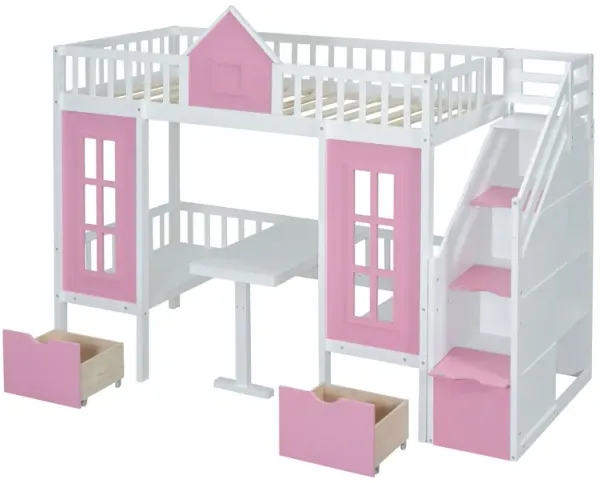 Twin Over Twin Bunk Bed With Changeable Table, Bunk Bed Turn Into Upper Bed And Down Desk