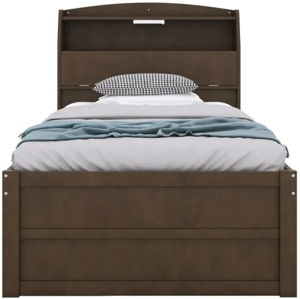 LED Platform Bed With Trundle With Storage Headboard With Drawers