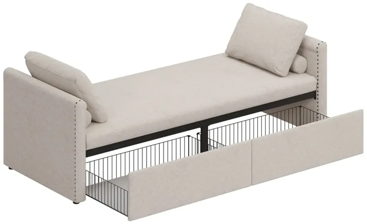 Modern Upholstered Chaise Lounger Daybed With Pillows Small Single Daybed, No Mattress Needed