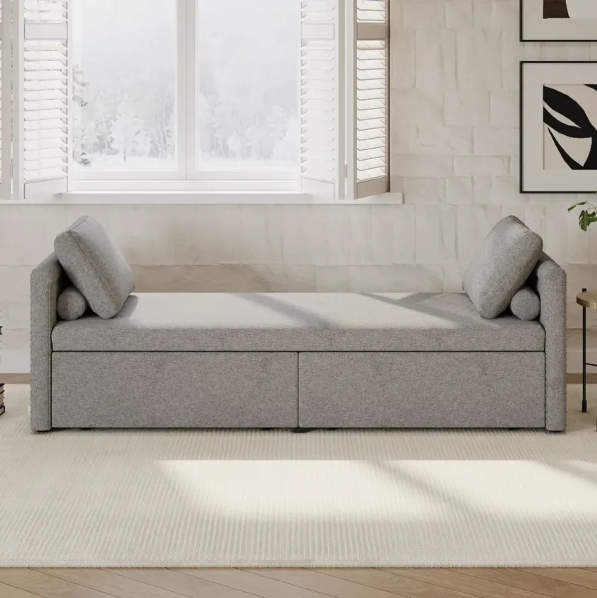 Modern Upholstered Chaise Lounger Daybed With Pillows Small Single Daybed, No Mattress Needed