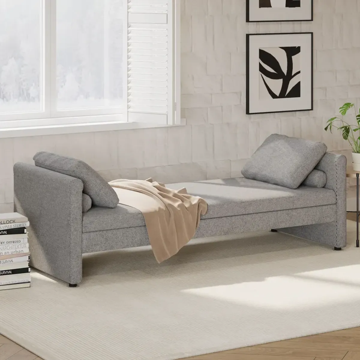 Modern Upholstered Chaise Lounger Daybed With Pillows Small Single Daybed, No Mattress Needed