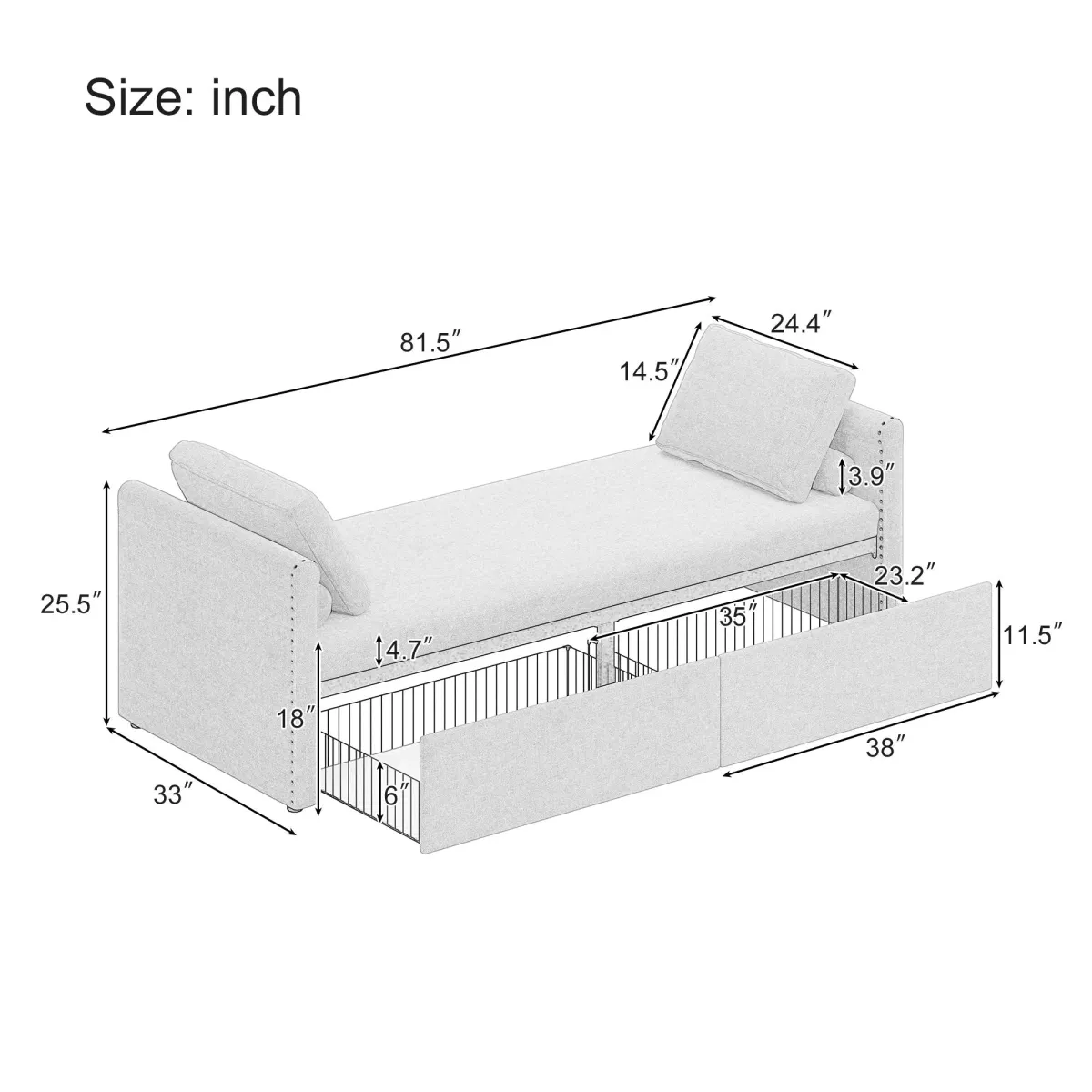 Modern Upholstered Chaise Lounger Daybed With Pillows Small Single Daybed, No Mattress Needed