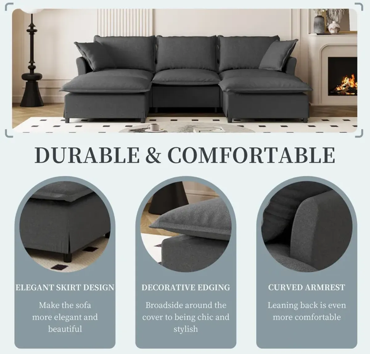 Sectional Sofa With Ottoman Cloud Couch Set With Throw Pillows, Free Combination